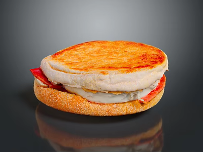 Toasted English Muffin Sandwich With Meat Cheese And Fresh Tomato Slices 3d model