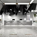 Modern Clothing Store Interior With Hanging Apparel And Marble Display Counters