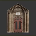 Brown Brick Building With Red Door Arched Design Triangular Pediment And Decorative Plaque 3d model