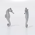 Two Brown Seahorse Sculptures Standing On White Background Surface 3d model