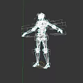 Game And Movie Robot Character With Blue Black Mechanical Body Yellow Joints Standing Pose