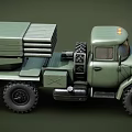 Green Military Truck With Multiple Rocket Launchers And Off Road Wheels