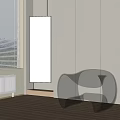 Elegant Transparent Glass Leisure Chair In Modern Room With White Wardrobe And Mirror