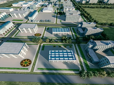 Industrial Factory Aerial View With Multiple Buildings Neat Layout And Green Areas 3d model