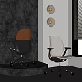 Modern Office Chairs Orange Brown Black And White Design With Circular Lights On Gray Wall