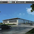 Modern Industrial Factory Building With 1 2 Markings Large Parking Area Cars And Green Trees
