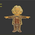 Cartoon Einstein With White Hair Glasses Brown Suit Red Vest Bow Tie And Outstretched Arms