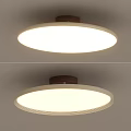 Modern Round Ceiling Light With White Shade And Wooden Base For Home Interior