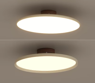 Modern Round Ceiling Light With White Shade And Wooden Base For Home Interior 3d model