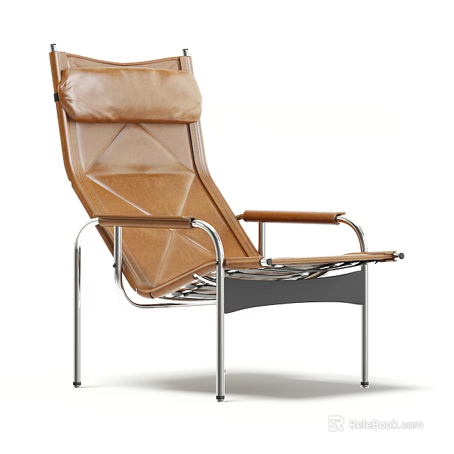 Brown Leather Lounge Chair With Modern Metal Frame And Comfortable Design 3d model 