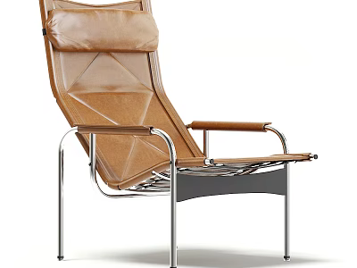 Brown Leather Lounge Chair With Modern Metal Frame And Comfortable Design 3d model
