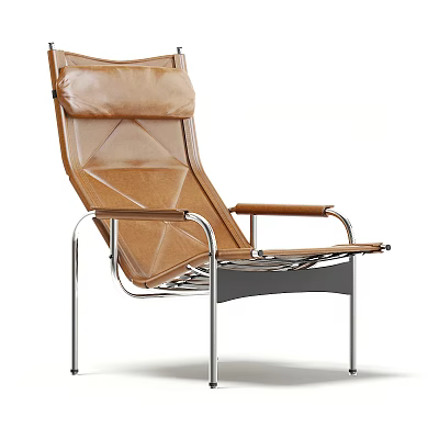 Brown Leather Lounge Chair With Modern Metal Frame And Comfortable Design 3d model