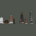 Various Traditional Ancient Towers With Diverse Architectural Styles And Layered Structures