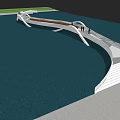 Modern Landscape Bridge With White Curved Structure Over Water And People Walking