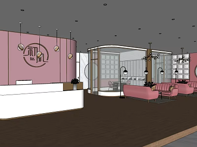 Modern Beauty Hair Salon Interior With Pink Theme White Reception Desk Pink Sofas And Chandeliers 3d model