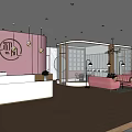 Modern Beauty Hair Salon Interior With Pink Theme White Reception Desk Pink Sofas And Chandeliers