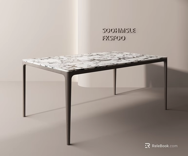 Modern Sleek Dining Table With Marble Top And Black Metal Legs Design 3d model 