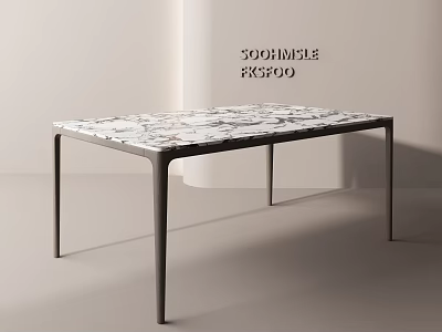 Modern Sleek Dining Table With Marble Top And Black Metal Legs Design 3d model