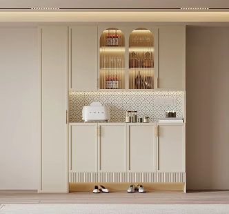 French Cream Style Shoe Cabinet Sideboard 3d model