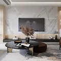 Modern Living and Dining Room Interior With Sofa Coffee Table Dining Chairs And Decorative Paintings