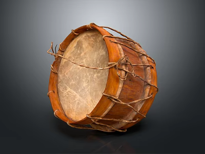 Traditional Handcrafted Wooden Drum With Leather Drumhead And Rope Bindings 3d model