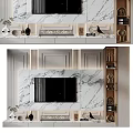 Modern Marble TV Background Wall Interior Design With Built-in Shelves And Decorative Elements 3d model