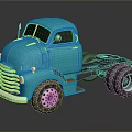Turquoise Vintage Utility Truck With Classic Cab Black Chassis And Large Wheels