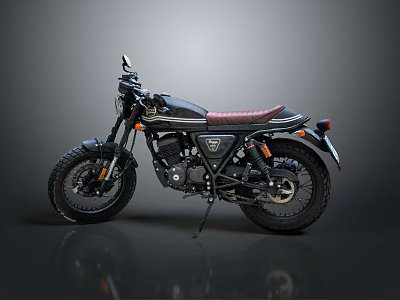 Classic Black Motorcycle With Red Leather Seat And Vintage Body Design Details 3d model