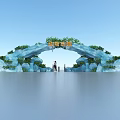 Ice Blue Arch Entrance Gate For Animal Park With Green Plants And Rock Decorations