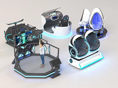 Advanced Interactive VR Amusement Equipment with Multiple Platforms and Illuminated Seats 3d model