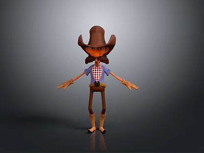 Cartoon Cowboy Character With Brown Hat Plaid Shirt And Outstretched Arms 3d model