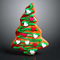 Christmas Tree Shaped Gingerbread Decorated With Green Icing And Red White Heart Candies