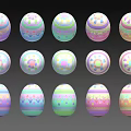 Colorful Easter Eggs With Pastel Patterns Arranged In Two Rows On Black Background 3d model