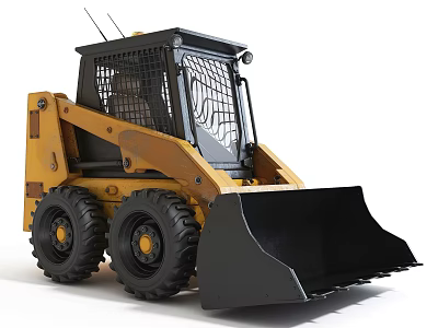 Yellow Skid Steer Loader with Black Bucket Large Tires and Cage Cab 3d model