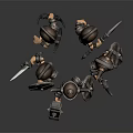 Fantasy Dwarf Warriors Group With Medieval Armor Shields And Weapons 3d model