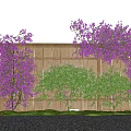 Purple Vines Covering Wooden Fence With Green Plants And Grass Under Sky