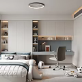 Modern Tatami Bedroom Interior Design With Bed Desk Chair Storage Shelves And Toys