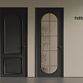 Poliform Black Hinged Doors With Arched Top Solid Panel And Glass Grid Design 3d model