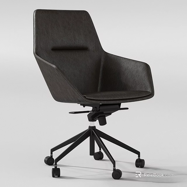 Modern Table And Chair Set With Leather Upholstered Chair And Black Metal Swivel Base 3d model 