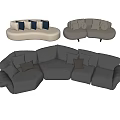 Modern Irregular Shaped Sofas in Black White Beige with Leather Fabric and Decorative Pillows 3d model