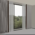 Brown Sheer And Heavy Curtains In Room Window With Natural Light And Trees View