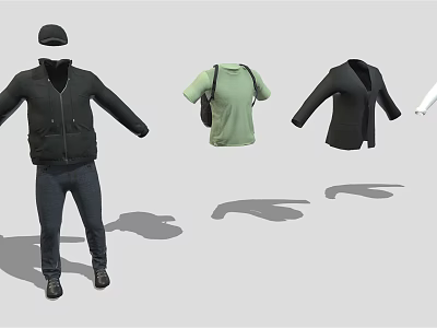 Fashionable Men's Clothing Collection With Black Hoodie Green T Shirt Cardigan And Cap 3d model