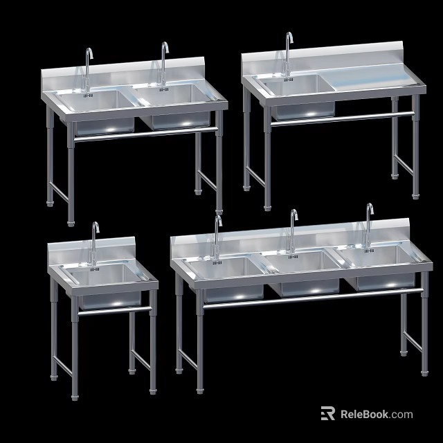 Stainless Steel Hand Wash Basin With Stand Legs And Multiple Sinks Modern Design 3d model 