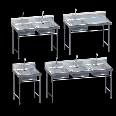 Stainless Steel Hand Wash Basin With Stand Legs And Multiple Sinks Modern Design 3d model