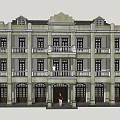Traditional Style Commercial Complex With Multi Storey Design Balconies and Columns 3d model