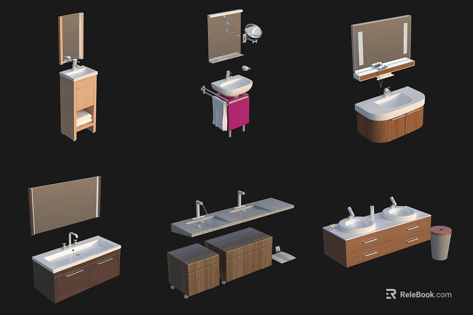 Modern Bathroom Vanity Designs In Various Styles With Mirror And Storage 3d model