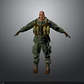 A Man In Camouflage Uniform With Tactical Vest And Brown Boots Standing In Neutral Background