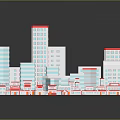 3D Urban Building Models Showcasing White Red Structures Different Heights Irregular Layout
