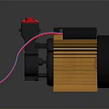Black Electric Motor With Red Button Brown Cooling Fins And Colored Wires