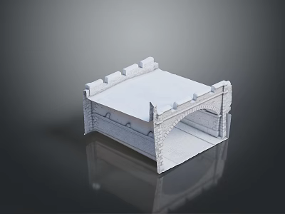 White Great Wall Like 3D Architectural Model With Brick Texture And Reflection On Black Background 3d model